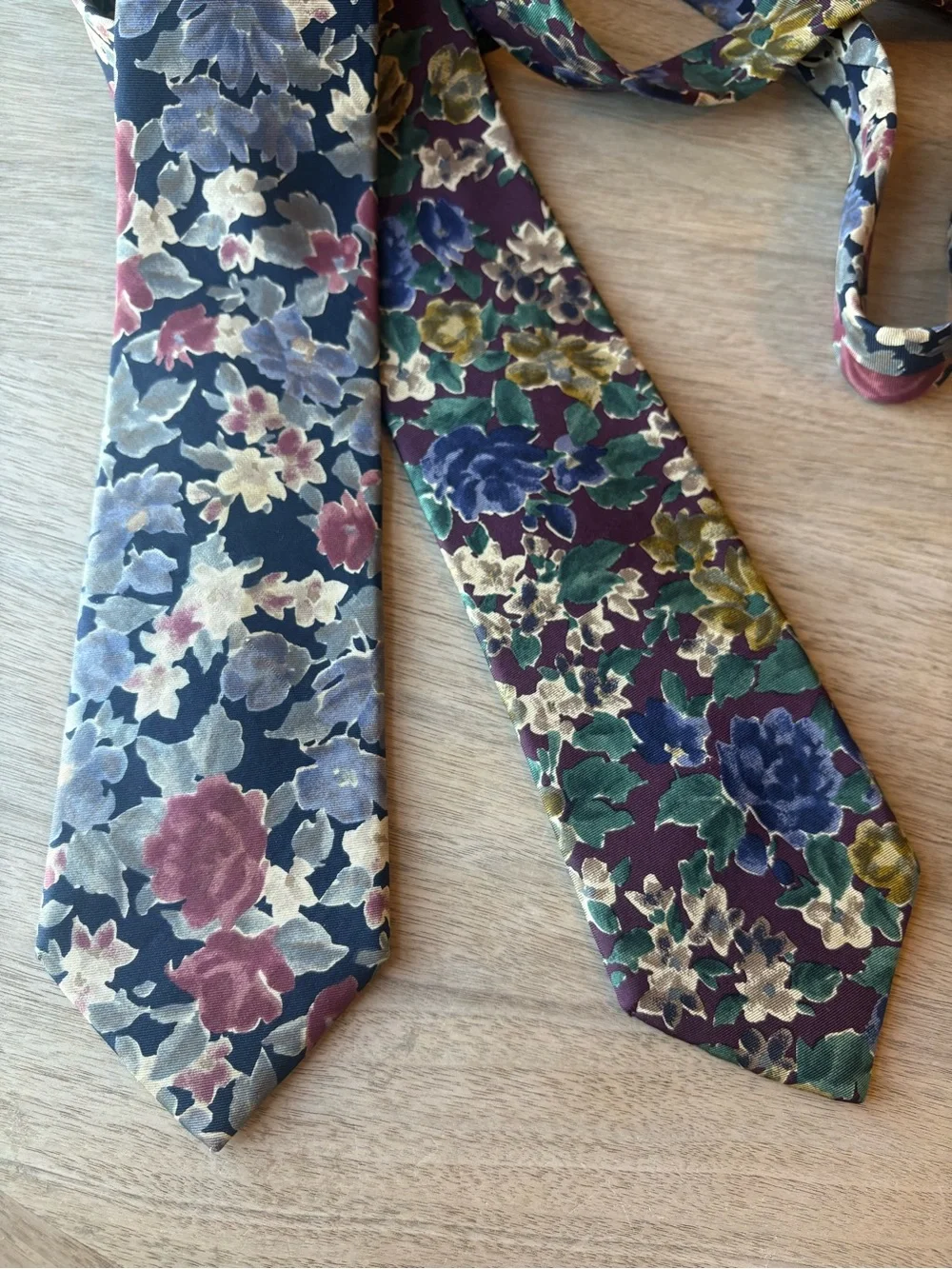 Land’s End 2 Tie Bundle - Vintage Floral 100% Silk Made in USA Dark Academia